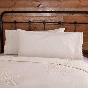 Burlap Antique White King Pillow Case w/ Fringed Ruffle Set of 2 21x40 VHC Brands - The Fox Decor